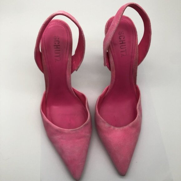 SCHUTZ Hot Pink Suede Slingbacks Size 8.5M Pointed Toe Stiletto - Picture 9 of 10